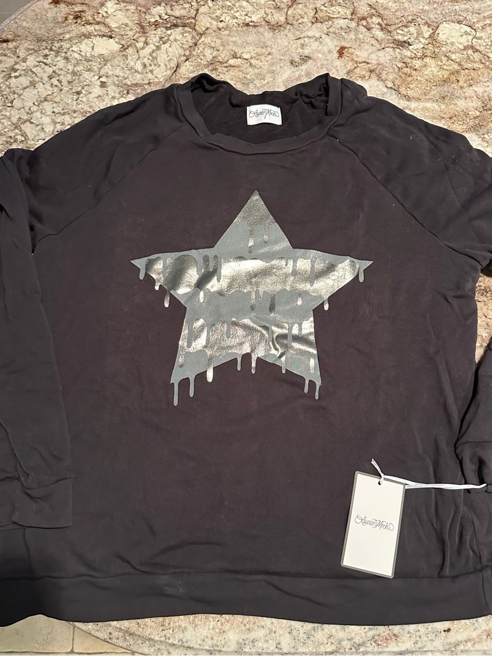 Lauren Moshi Black Long-Sleeve Tee with Metallic Drip Star